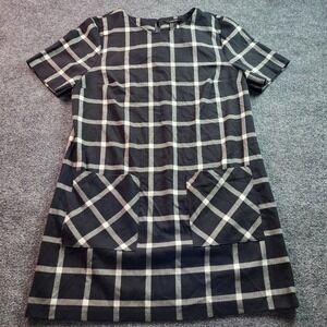 Forever 21 Women's Small Black White Plaid Short Sleeve Mini Dress Pockets